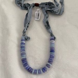 Free People Blue Agate Beaded Necklace with Adjustable Bandana closure